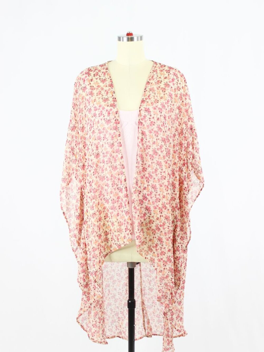 AMERICAN EAGLE Sheer Pink Red Floral Crepon Kimono Caftan Cover-Up, Size XS/S